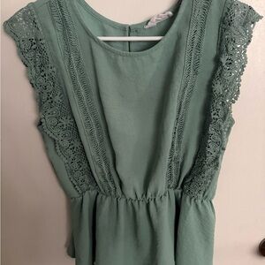 First Love Green Lace Accent Blouse